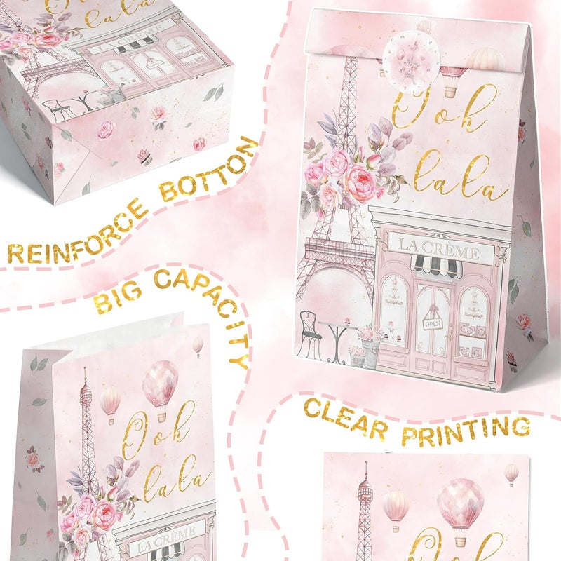 Outego 24 Paris Party Favor Bags with Stickers Paris Goodie Bags Paris Party Favors for Kids Paris Themed Birthday Party Supplies - Image 4